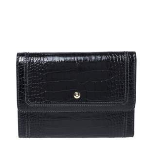 Montblanc Black Croc Embossed Leather Trifold Wallet