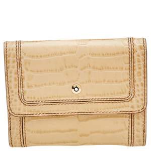 Montblanc Beige Croc Embossed Leather Compact Wallet