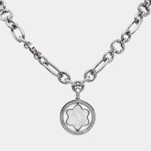 Montblanc Star Signet Mother Of Pearl Sterling Silver Pendant Necklace