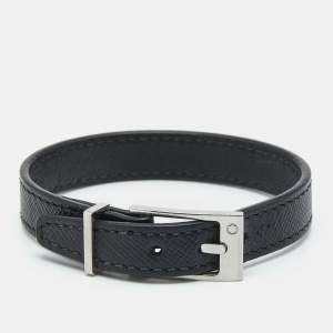 Montblanc Black Leather Silver Tone Bracelet