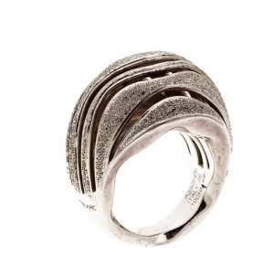 Montblanc Dome Waved Textured Silver Cocktail Ring Size 56