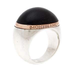 Montblanc Wood Cabochon Silver Cocktail Ring Size 54