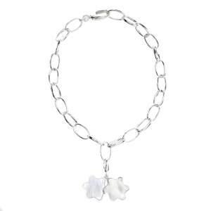 Pre Owned Montblanc Star Mother of Pearl Silver Chain Link Charm Bracelet
