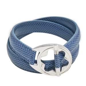 Montblanc Hold Me Tight Silver Blue Leather Double Wrap Bracelet 18cm