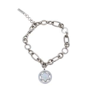 Pre Owned Montblanc Star Signet Mother of Pearl Charm Sterling Silver Bracelet