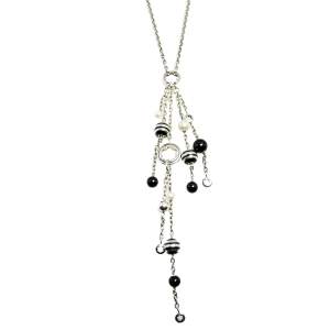 Montblanc Cultured Pearls and Onyx Silver Tassel Necklace