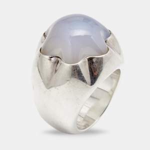 Pre Owned Montblanc Star Grande Dame Chalcedony Sterling Silver Cocktail Ring Size 52