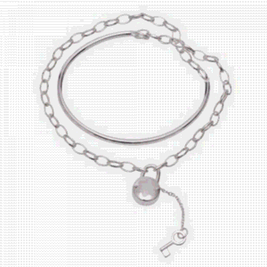 Montblanc Lock Key Mother of Pearl Sterling Silver Bangle Chain Link Bracelet