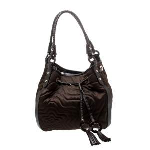 Montblanc Brown Nylon and Leather Starisma Dalila Drawstring Hobo