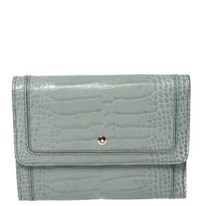 Montblanc Blue Croc Embossed Leather Trifold Wallet