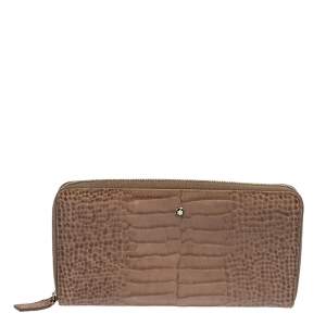 Montblanc Beige Croc Embossed Leather Boheme Zip Around Wallet