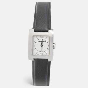 Montblanc White Stainless Steel Leather Profile 7047 Women's Wristwatch 23 mm