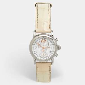 Pre Owned Montblanc White Stainless Steel Leather Mini Star 7039 Women's Wristwatch 32 mm