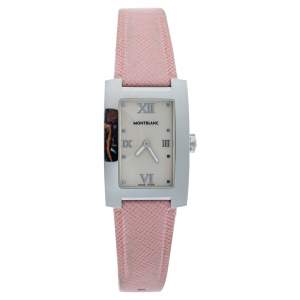 Montblanc Opaline White Stainless Steel Leather Profile 7077 Women's Wristwatch 23 mm