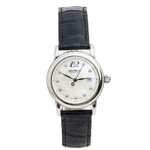 Montblanc Mother of Pearl Diamond Stainless Steel Alligator Meisterstuck 7087 Women's Wristwatch 32 mm
