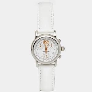 Montblanc White Stainless Steel Leather Mini Star 7039 Women's Wristwatch 32 mm