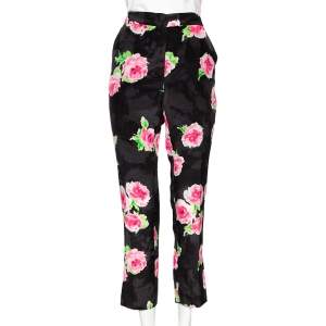 Moschino Cheap And Chic Black Floral Printed Silk Straight Leg Pants M