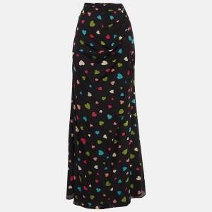 Moschino Cheap and Chic Black Heart Print Silk Maxi Skirt S