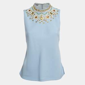 Moschino Cheap and Chic Blue Embellished Crepe Sleeveless Top S