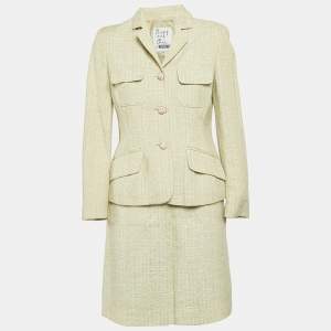 Moschino Cheap and Chic Green Tweed Shell Closure Skirt Suit M