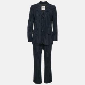 Moschino Cheap & Chic Navy Blue Textured Stripe Print and Wool Pants Suit M