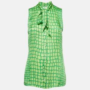 Moschino Cheap and Chic Green Printed Silk Sleeveless Blouse M