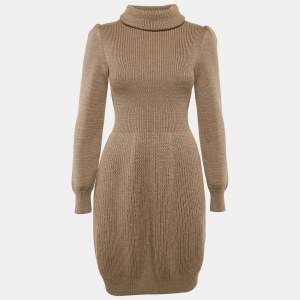 Moschino Cheap and Chic Brown Virgin Wool Rib Knit Turtle Neck Mini Dress M