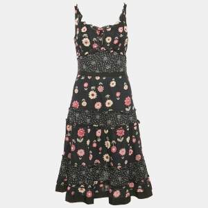 Moschino Cheap and Chic Dark Blue Floral Print Cotton Tiered Short Dress S
