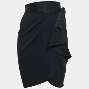 Moschino Navy Blue Sateen Ruffled Wrap Skirt M