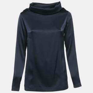 Moschino Cheap and Chic Navy Blue Satin Jersey Cowl Neck Top S