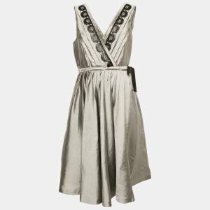 Pre Owned Moschino Cheap and Chic Grey Lace Trim Lurex Pleated Short Dress L