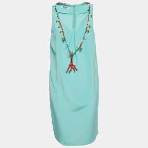 Moschino Cheap and Chic Blue Cotton Blend Embellished Neck Shift Dress L