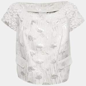 Moschino Cheap and Chic White/Silver Cotton Lurex Button Front Blouse L