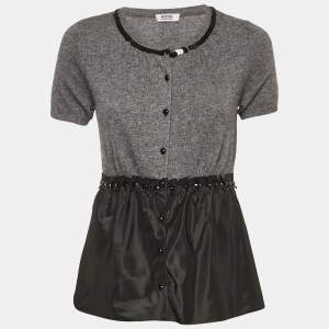Moschino Cheap and Chic Grey Embellished Wool and Crepe Flared Top M