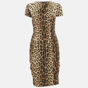 Moschino Cheap and Chic Brown Leopard Print Pleated Short Dress S
