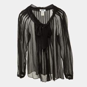 Pre Owned Moschino Cheap and Chic Black Silk Button Front Sheer Top S