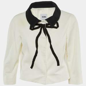Pre Owned Moschino Cheap and Chic White /Black Cotton Bow Detail Jacket L