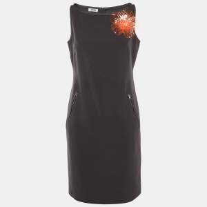 Pre Owned Moschino Cheap and Chic Black Crepe Flower Brooch Detail Mini Dress M