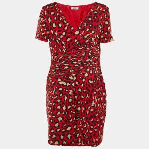 Pre Owned Moschino Cheap and Chic Red Animal Print Satin Mini Dress L