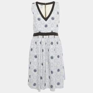 Pre Owned Moschino Cheap and Chic Blue /White Striped Embroidered Cotton Blend Midi Dress L