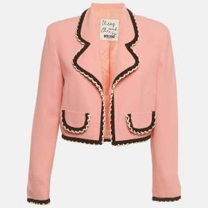 Pre Owned جاكيت موسكينو ش يب أند شيك كريب وردي تفاصيل تباين مقصوص متوسط