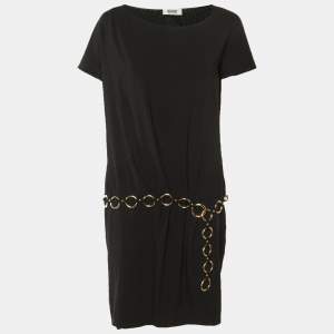 Pre Owned Moschino Cheap and Chic Black Crepe Chain Belt Dress M