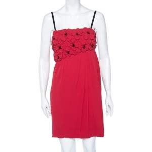  Moschino Cheap And Chic Red Silk Floral Embellished Pleated Short Dress S