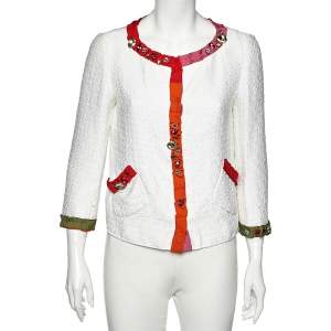 Moschino Cheap And Chic White Cotton Blend Crystal Embellished Button Front Jacket M