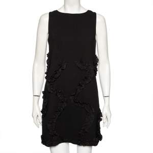 Moschino Cheap and Chic Black Crepe Ruffled Trim Detailed Short Dress M