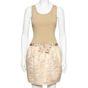 Moschino Cheap and Chic Gold Lurex Knit & Floral Jacquard Skirt Short Dress S