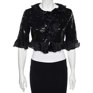 Moschino Cheap and Chic Black Sequin Embellished & Silk Trimmed Bolero M