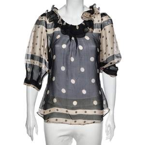 Moschino Cheap and Chic Black & Cream Polka Doted Silk Blouse M 