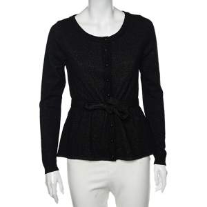 Moschino Cheap and Chic Black Lurex Knit Button Front Cardigan M