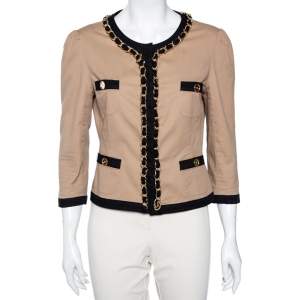 Pre Owned Moschino Cheap and Chic Beige Cotton Chain Trimmed Long Sleeve Jacket L